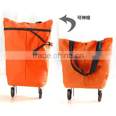 Lightweight Portable Foldable Dot Print Traveling Shopping Trolley Cart Handbag With Wheels photo-4