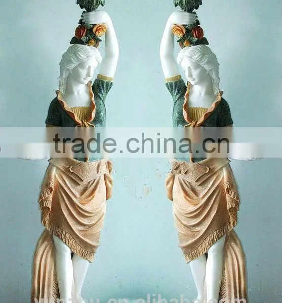 European Style Marble Garden Lady With Lamp Sculpture photo-2