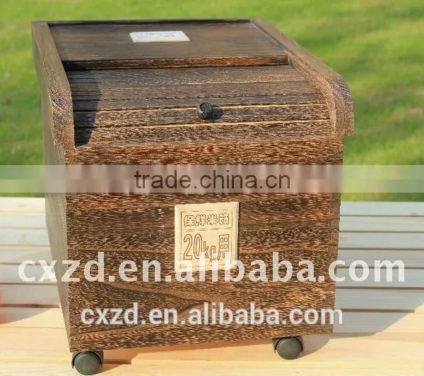 Natural Handmade High Quality Wood Rice Box With Rolling Shutter Cover, Food Storage Box photo-3