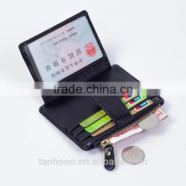 Hot Sale Bifold Style Genuine Leather RFID Blocking ID Card Holder Multi Credit Card Pocket Cash Purse With Buckle Zipper photo-4