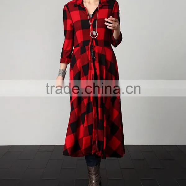 Best Sellers Wholesale Elegant Long Brushed Luxurious Red Big Size Maxi Plaid Cardigan Plus Fashion photo-3