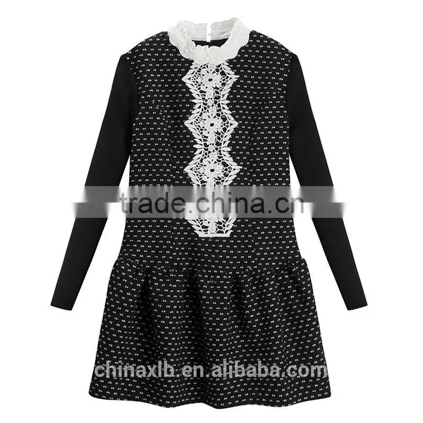 Free Shipping--2016 Winter Women New Embroidered Sleeve Lapel Wool A-line Dress Slim Woolen Dress photo-6