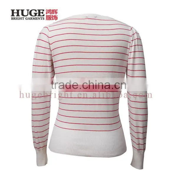 Women Two-tone Striped Cotton Cardigan With Long Sleeves, Button Closure Front photo-2