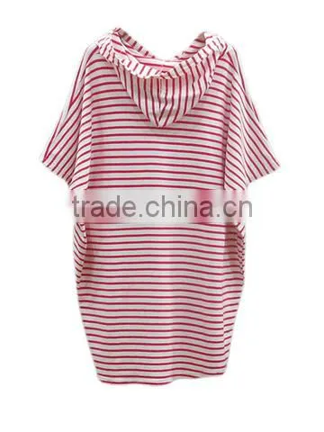 Oversize Hooded Striped T Shirt Wholesale Women OEM Service photo-2