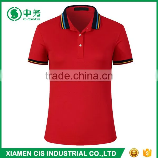 2017 Hot Sale Color Combination Collar Design Women Short Sleeve Blank Polo Shirts photo-4