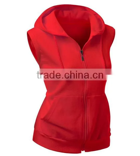 OEM New Design Cotton Plain Wholesale Sleeveless Hoodie Womens Fashion Vests With Zip photo-2