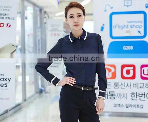 Custom High Quality Woman Clothes Fashionable Navy Blue Elegant Ladies Blouse Wholesale photo-5