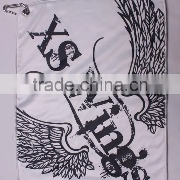 Wholesale Quality Sublimated Wiping Sweat Golf Towel Custom Hook Cleaning Towel