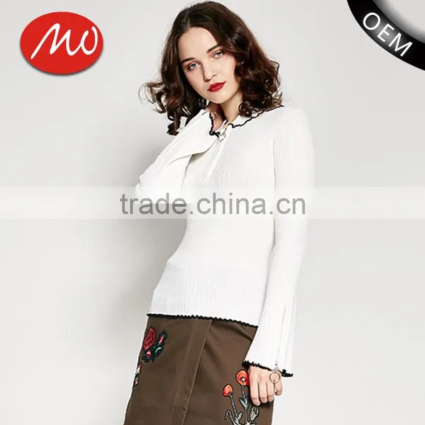 Women's Crew Neck Cotton Free Knitting Pullover Sweater Pattern With Zipper