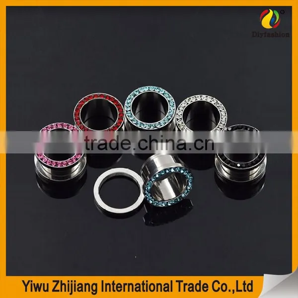 Stainless Steel Multi-Colored Single Row Gem Screwd Flesh Tunnel Ear Tunnels photo-5