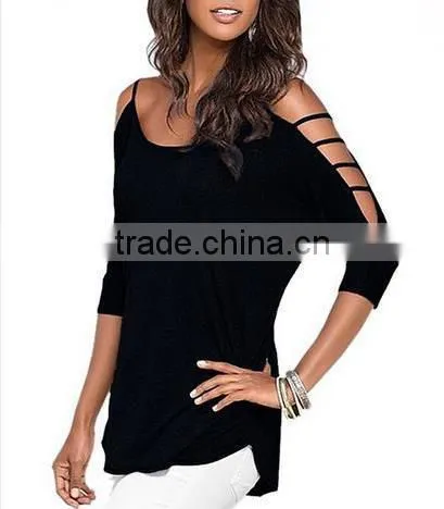 Women's 100% Cotton Comfort Colors TShirts in Bulk Hollowed Out Shoulder Three Quarter Sleeve photo-6