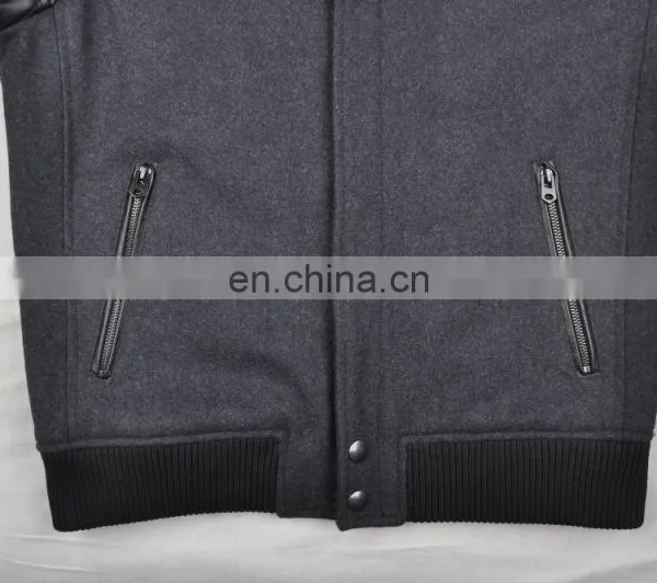 2015 Last Fashion Quilted Movable Hood Baseball Jacket Leather Sleeves photo-5