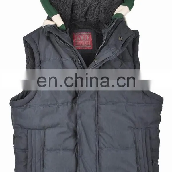 2015 Lastest Design Mens Faux Fur Lining Hooded Embroidery Fur Vest