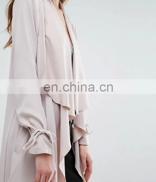 High Quality OEM Service Cheap Price Open Front 00% Polyester Women Dust Coat photo-4