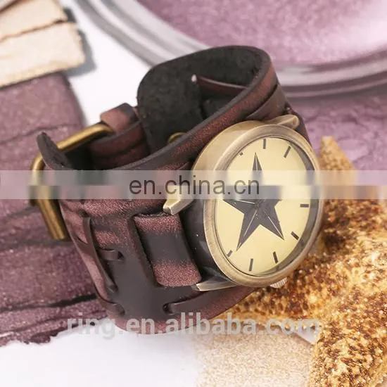 Men Vintage Trend Hand Watch Waterproof Back Leather Wide Strap Wrist Watch photo-4