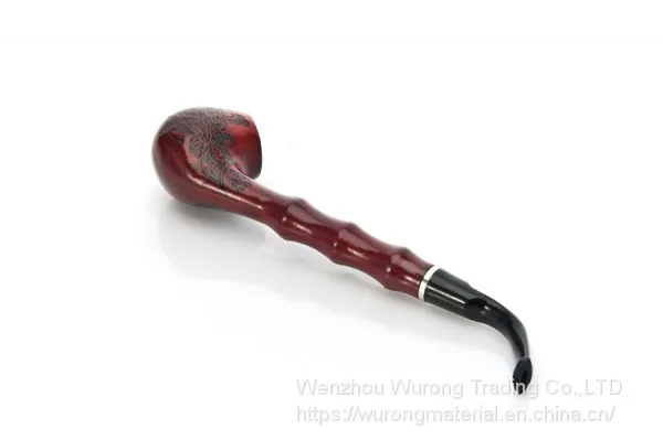 400mm Length Wooden Resin Long Tobacco Pipe With Small Red Head and Bamboo Joint Tube for Smoking photo-3