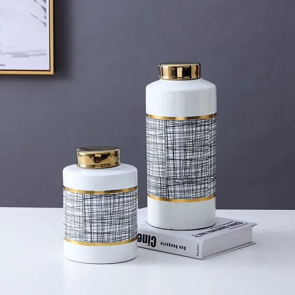 Nordic Style Deer Flower Graffiti Painting Cylinder Ceramic Dried Flower Storage Vases Set For Dining Room photo-4
