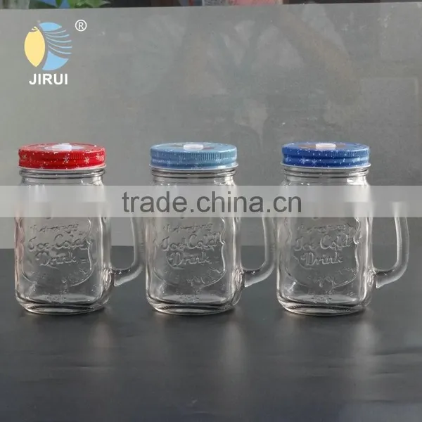16oz Glass Mason Jar Mug With Straw and Handle and Daisy Cut Cap photo-2