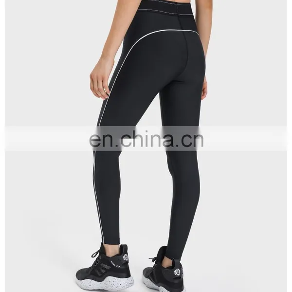 Wholesale High Waist Color Blocking Elastic Waistband Sports Leggings Outdoor Training Gym Pants For Women Fitness Wear Clothes photo-4
