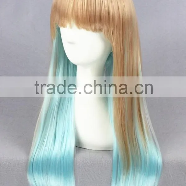 High Quality 65cm Medium Long Straight Brown&Blue Color Mixed Lolita Wig Synthetic Anime Wig Cosplay Hair Wig Party Wig photo-3