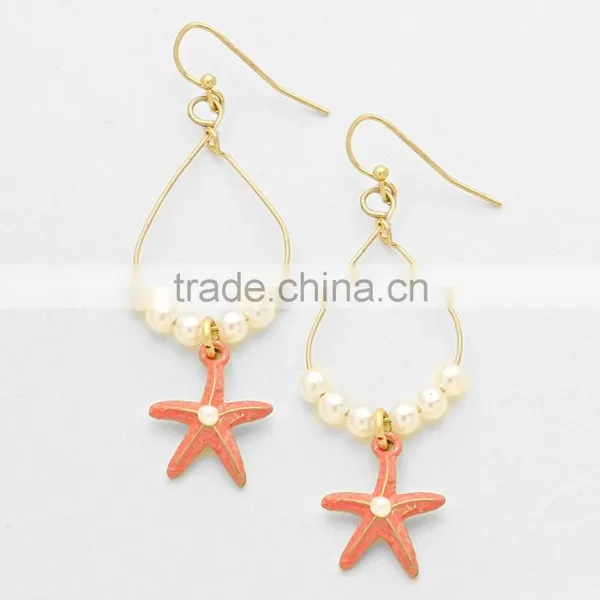 COASTAL STARFISH CHARM PEARL BEADED HOOP EARRINGS