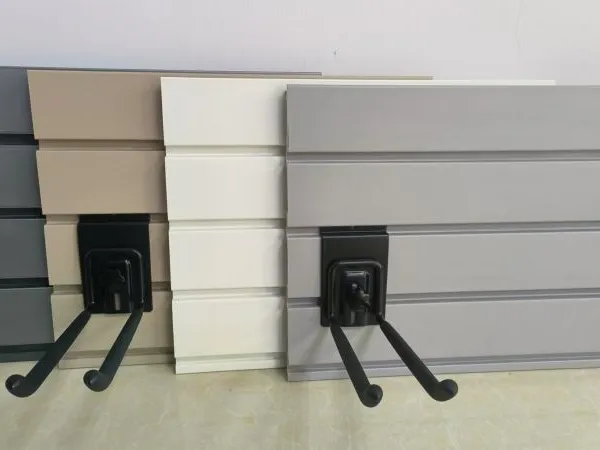 Different Color Fireproof & Waterproof PVC Slatwall Panel for Garage Wall With Hoooks and Other Accessories photo-5