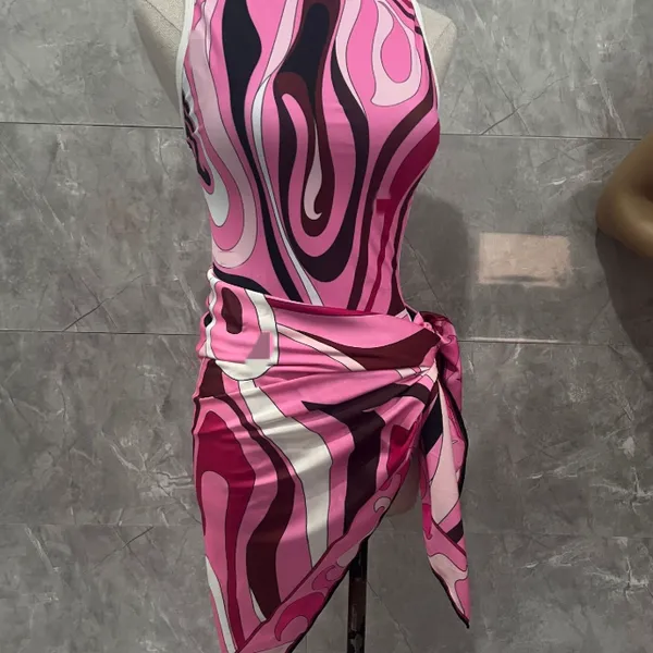 High Neck Famous 2 Piece Swimsuit Open Back Sexy Women Design Swimwear With Beachscarfs photo-3