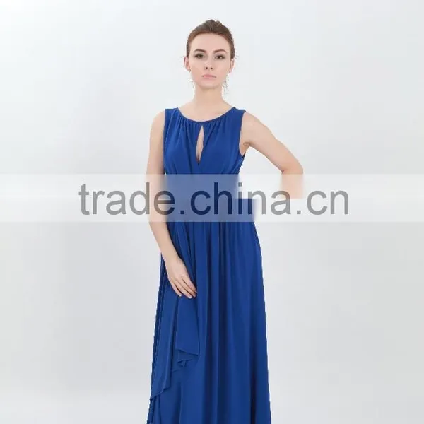 Royal Blue Chiffon Sleeveless Floor Length Latest Formal Dress Patterns photo-3