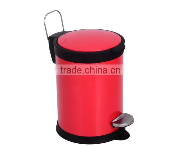 Red Round Stainless Steel Trash Can photo-2