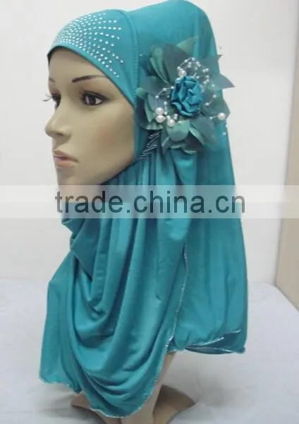 H289 Latest One Piece Instant Hijab With Flower and Rhinestones photo-5