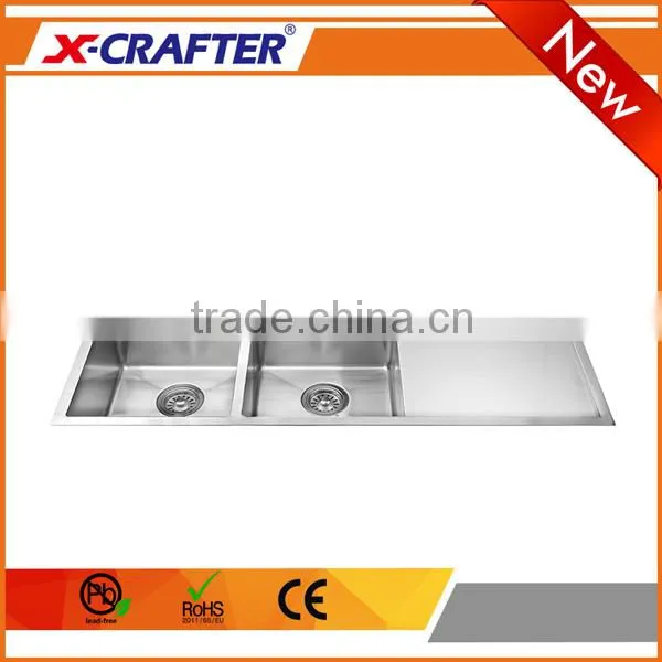 Low Harga Double Bowl Drainboard Small Corner Stainless Steel Oem Kitchen Sink photo-2