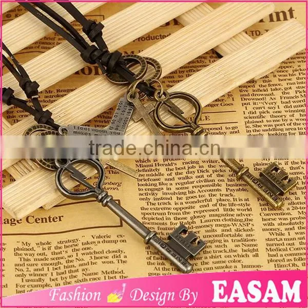 Fashion Key Pendant Leather Cord Necklace/handmade Leather Necklaces Fro Men photo-2