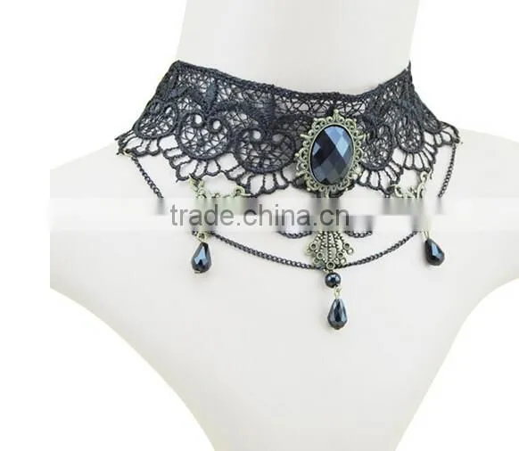 Gothic Acrylic Excellent Beads Lace Collar Victorian Choker Necklace Pendant photo-4
