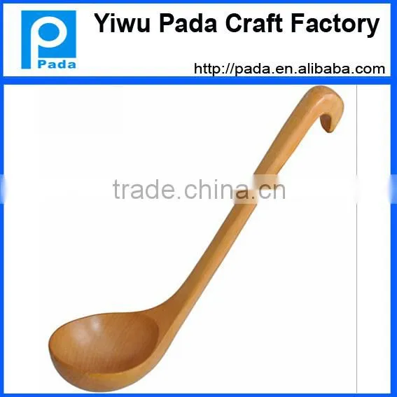 10.85 Inch Kitchen Hook End Straight Handle Wood Soup Porriage Spoon photo-2