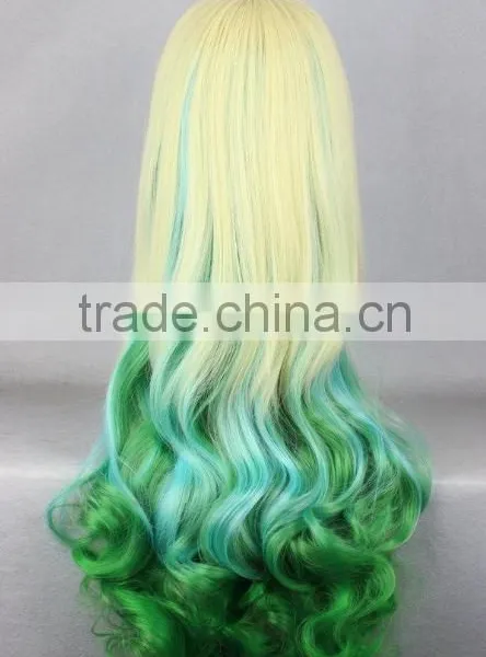 Costume Synthetic Crazy Color Kinky for Halloween Party Wig Yellow and Green Wig N413 photo-3