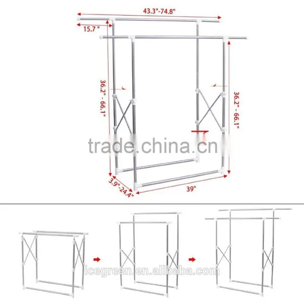 Foldable Double Rail Adjustable Hanging Garment Rack photo-4