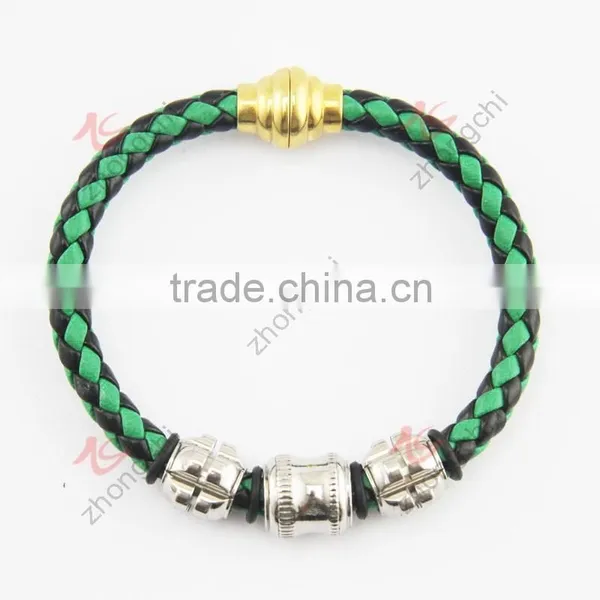 Braided PU Leather or Genuine Leather Stainless Steel Mangnet Clasp Bangle photo-6