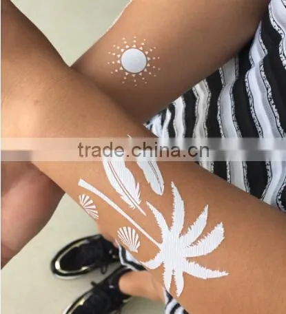 Water Transfer Silk Screen Coconut Tree Flash Tattoo White Sticker