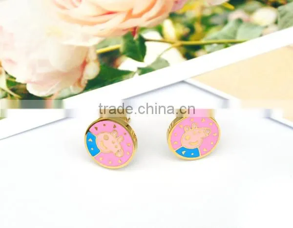 Stainless Steel Enamel Earring , Children Jewelry Gold Stud Earring photo-3