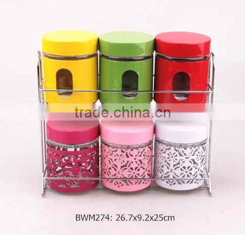 2016 6pcs Glass Jar Set With Metal Rack