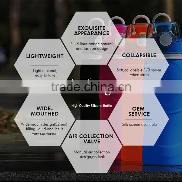 750ml Soft Sport Collapsible Silicone Water Bottles photo-5