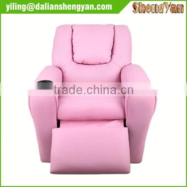 Personalized Hot Vinyl Kids Recliner With Cup Holder And Headrest Pink photo-3