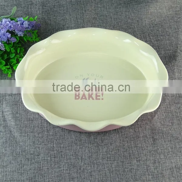 Wholesale Home Used Durable Pink Oval Ceramic Pizza Baking Plate photo-2
