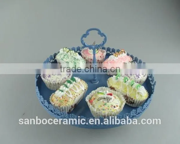 One Layer Small Colorful Cake Stand With Flower Rim OEM Factory Cheap Price photo-2