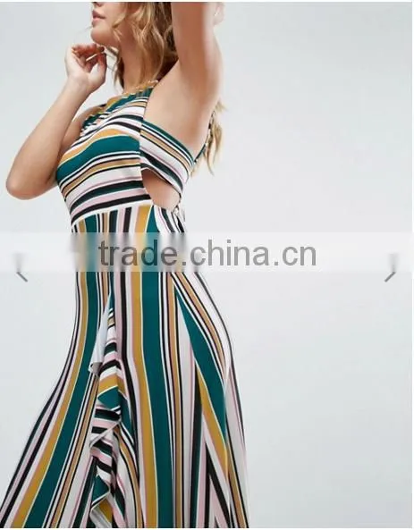Women Clothing/ Striped Strappy Bow Back Maxi Dress photo-3
