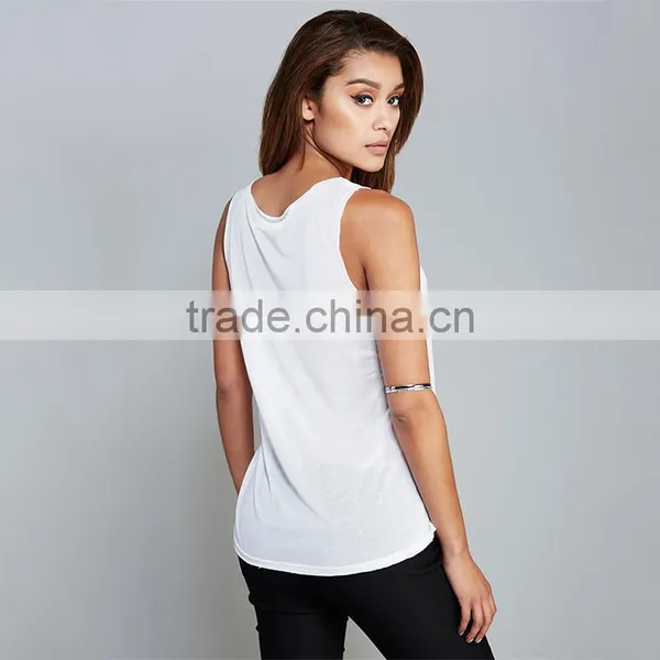 Fashion Lady Tops Simple Style White Stringer Vest Gym photo-2