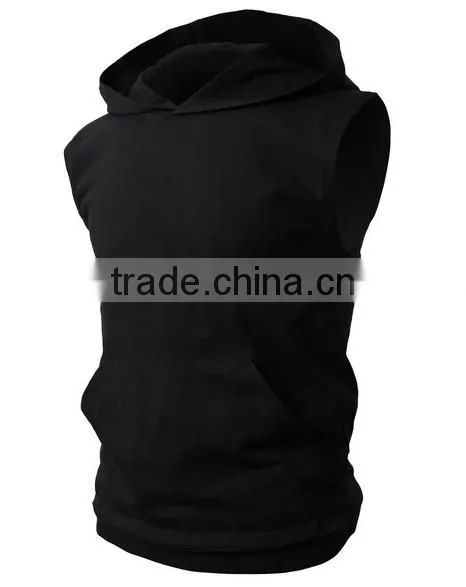 OEM New Design Cotton Plain Mens Custom Sleeveless Hoodie With Pocket photo-3