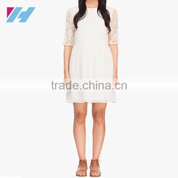 Latest Casual Wear Fashion For Women Smart Midi Lace Half Sleeve Dress A Line Chiffon Dress photo-4