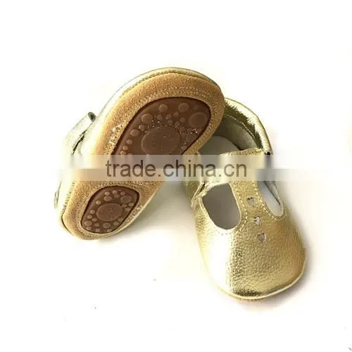 Gold Hollow-out Mary Jane Baby Rubber Sole Moccasin Shoes photo-2