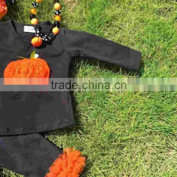 New Arrival Girls Boutique Outfits Kids Halloween Ruffle Pants Sets Long Sleeve Sets Necklace and Headband photo-2